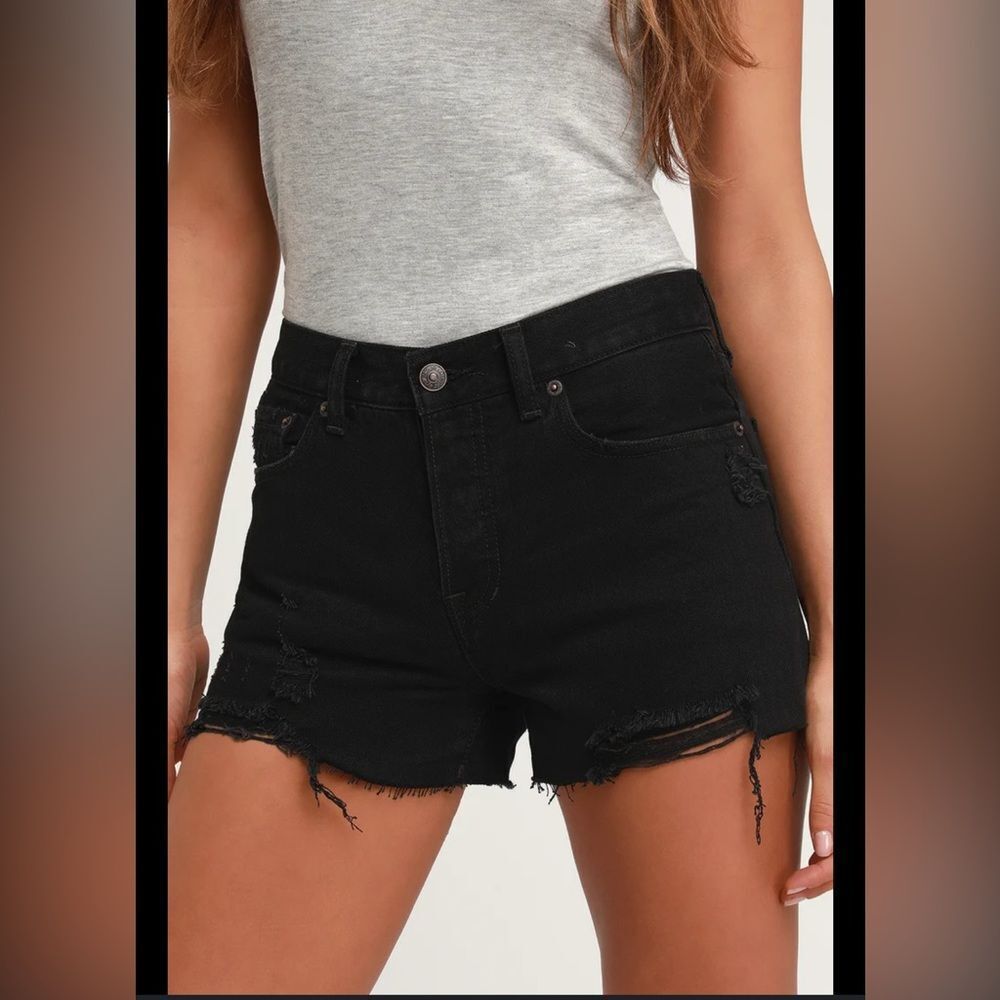 NWOT Free People Black Jeans Shorts Denim Distressed Sofia Sz 27